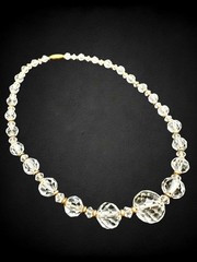 Vintage Cut Rock Crystal Gold Filled Necklace Faceted 6.5mm Beads 17″