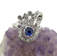 Old Century Vintage Cluster Ring 2.2 Ct Simulated Sapphire 14k White Gold Over