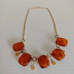 Vintage Soviet Baltic Amber Necklace 1970 Kaliningrad Factory 0YK Gold Plated