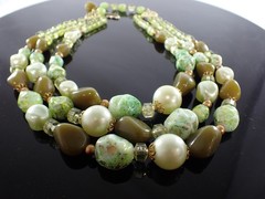 Vintage West Germany Multi Strand Green Bead Necklace 16.5–18″