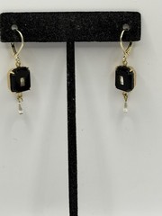 Antique Czechoslovakia Mourning Jet Rhinestone Art Glass Leverback Earrings