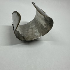 Vintage Mixed Metals Brutalist 7″ Cuff Bracelet Blue Swirl Glass Stone