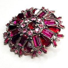 VTG Large Flower Snowflake Brooch Pin Red Fuchsia Pink Purple Glass Rhinestones