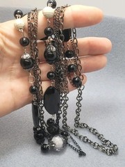 Black Multi-row Chain Plastic Beads Necklace 26in.