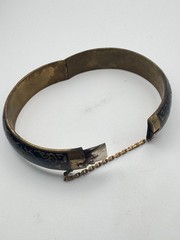 Vintage Siam Bracelet Sterling Silver Niello Enamel Bangle Longship Etched 7.25