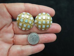 Vintage Mother of Pearl Round Domed Pierced Earrings