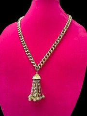Vintage 1970’s Hippie Hobo Boho Gold Tone Cuban Links Tassels Necklace Beads