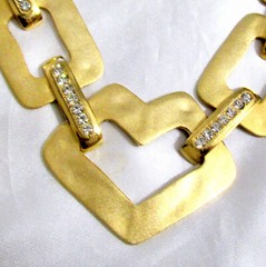 VTG RUNWAY GEOMETRIC SATIN GILT PAVE RHINESTONE MODERNIST/DECO NECKLACE CHIC