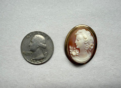 Cameo Pin Pendant, Good Condition, 12k GF, A&Z Brand, Vintage, Left Facing