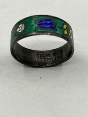 Vintage Enamel Ring Floral Siam Sterling Cloisonné Niello Band 925 Size 6.5