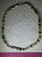 COLORFUL MIXED MATERIALS BEADED NECKLACE 16″ LONG TURQUOISE? PLASTIC METAL GLASS