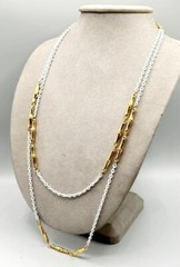 ** RARE Vintage Crown Trifari White & Goldtone Station Necklace – 56 In. **