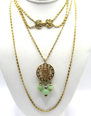 Goldette Unsigned Faux Jade and Asian Pendant Vintage Necklace Dangles