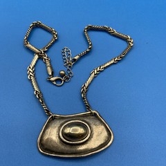 Vintage NECKLACE Modernist silvertone Brutilist lge pendant unusual chain 20″