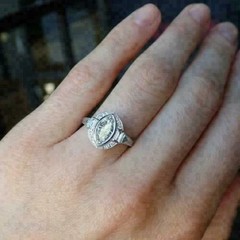 Vintage Art Deco Lab-Created Diamond Milgrain Wedding 14K White Gold Finish Ring