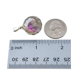 Faceted Aurora Borealis Crystal Pendant | Sterling Silver 925 Round Prism Charm