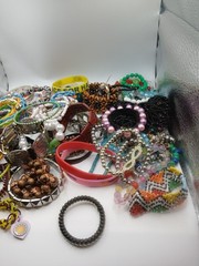 Stretch Bracelet Bulk Lot Rubber Silver Toned Colorful Assorted Jewelry Wearable