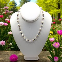 Vintage Purple Crystal Faux Pearl Necklace Beaded Hand Knotted Sterling Silver