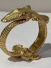 Kenneth J. Lane Signed Gold-Tone Vintage Alligator Watch Clamper Bracelet