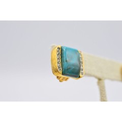 Vintage Earrings Clip On Faux Turquoise Crystal Rhinestone Gold NOS 1980s Bin8