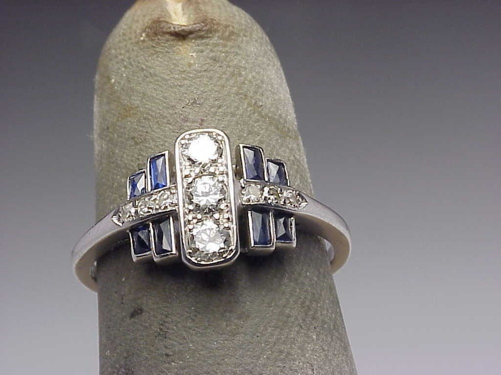 Art Deco Antique 3.50 Ct Diamond & Sapphire Vintage Engagement Ring 925 Silver