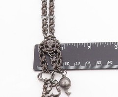 925 Sterling Silver Vintage Keychain Dark Tone Fob Chain With Charms TR4068