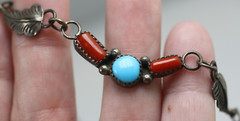 Sterling Silver Turquoise Coral Necklace by Navajo Artist Larry Moses Yazzie LMY