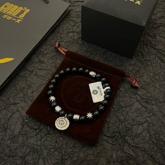 Goro’s Black Onyx Beaded Bracelet Sterling Silver Unisex Vintage Punk Jewelry