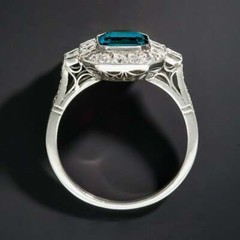 Art Deco Blue Topaz & Lab-Created Diamond Halo Wedding 14K White Gold FN Ring