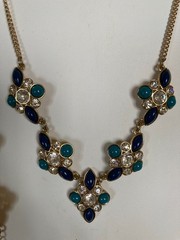 Vtg Avon JJH Blue Green Cabochon Clear Rhinestone Necklace Bracelet Earrings Set