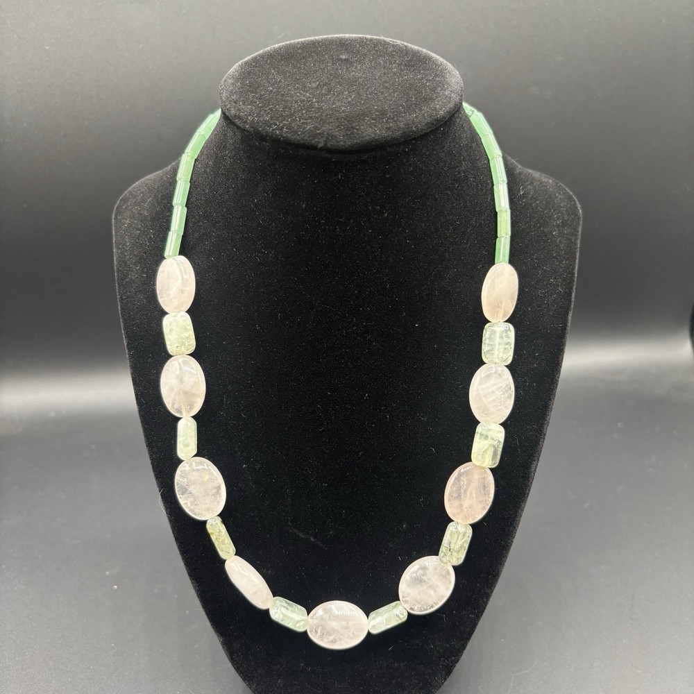 Phrehnite & Adventurine Stone Bead Necklace