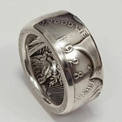 Vintage Locomotive Coin Ring Antique Silver Tone Handmade Classic Jewelry
