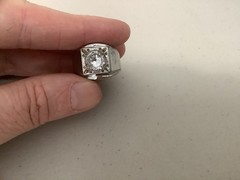 Vintage Uncas mens signet ring 18KT HGE white gold plated CZ? stone size 8.75-9