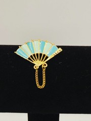 Vintage gold Plate Blue Enamel Cloisonne Fan Brooch