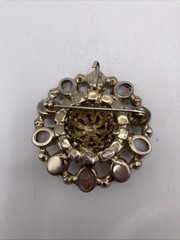 Vintage Signed WIESNER Faux Pink Fire Opal Purple Rhinestone Brooch Pendant