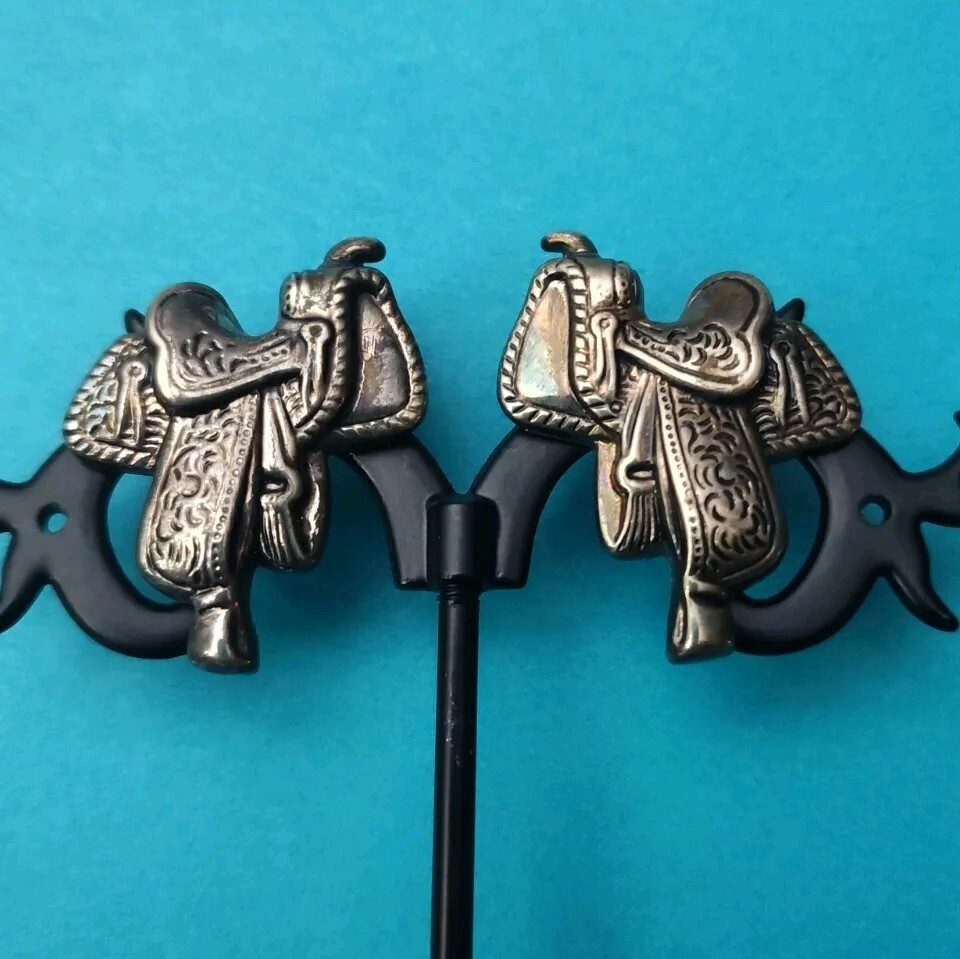 Western Saddle BEST Signed Pierced Earrings (Cowgirl Horses Texas Lonestar)