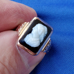 Antique Victorian 14K GOLD Deco Ring Hard Stone High Relief Onyx Portrait Cameo