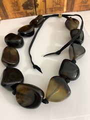 VTG Modernist Chunky Marbled Lucite Beads on Adjustable Leather Cord Statement