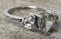 Sterling Silver 925 Triple Heart Shaped CZ Ring Size 6 Made in Thailand