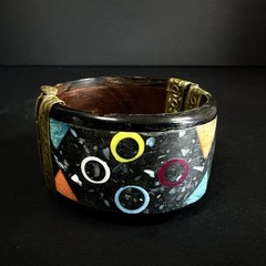 Vintage Mid Century Modern Atomic Cosmic Bangle Cuff Bracelet Inlays Brass