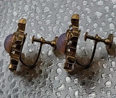 Vintage Oval Faux Fire Opal Halo Clear Rhinestone Screw Back Star Earrings