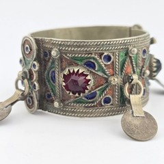 Vintage Berber Moroccan Style Enamel Cuff Bracelet Ethnic Tribal Coin Bangle