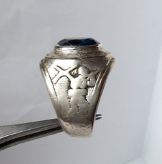 VG STERLING SILVER MENS MILITARY SNIPER BLUE SAPPHIRE RING SZ 10.25 & 21MM 11gr