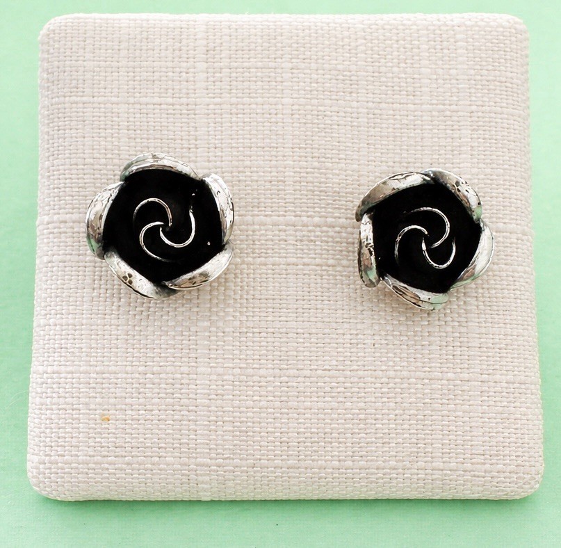Vintage Mid-Century Modern Rose Post Earrings TEKA Germany 925 Sterling Silver