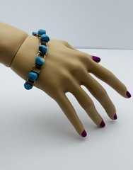 VINTAGE TURQUOISE STONES SILVERTONE BRACELET 7.25 INCHES PRE OWNED