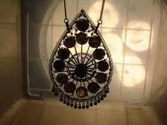 Large Vintage Silver/Bi Metal Gemstone Pendant Chain Necklace India Filigree 5″