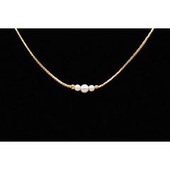 Vintage Station Chain Necklace White Pearl White Beaded Gold Tone 1990s Bin6B