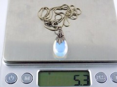 Sterling Silver Opaline Glass Pendant Necklace Box Chain 925 5.3G 17.75 Inches