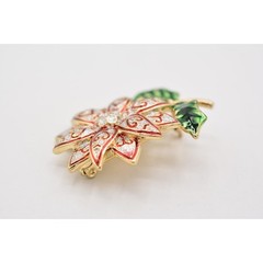 Vintage Christmas Flower Pin Brooch Glitter Enamel Red Silver Gold NOS BinA3