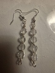 Silver Handcarved Clear Crystal Glass Dangle earrings New 925 Silver Hooks